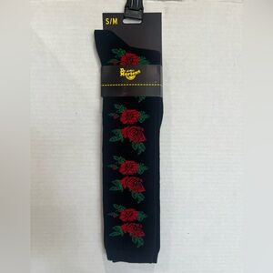 Dr. Martens Roses Vonda Long Socks Size S/M Black/Red NWT